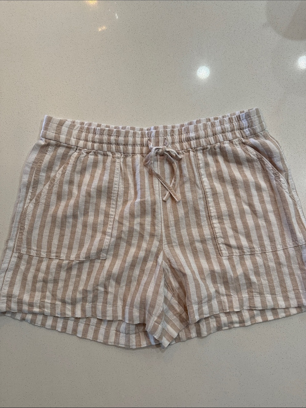 J. Crew Factory Beige and White Striped High-Waist Shorts Size Small NWT